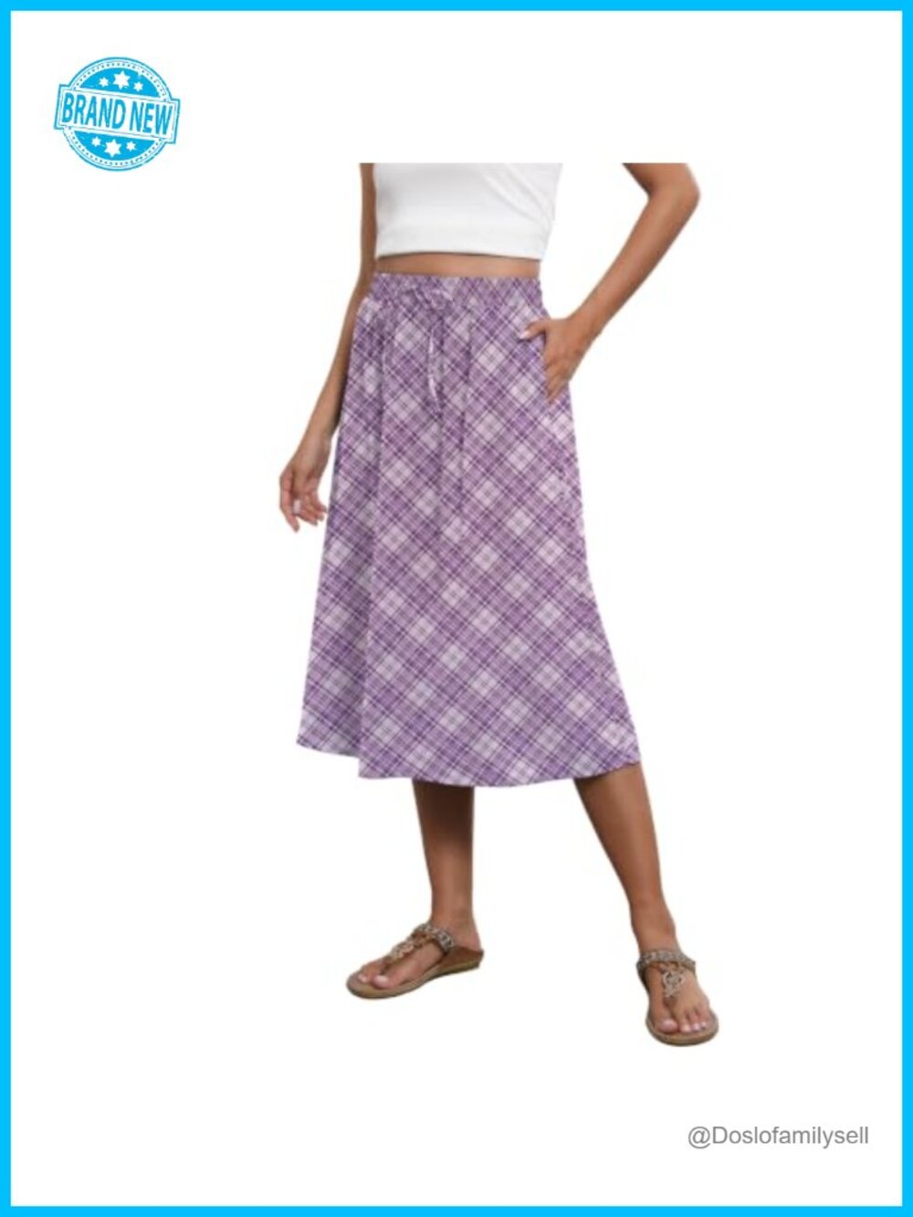 Witsmile Flowy Midi A-Line Skirt High Waist with Pockets